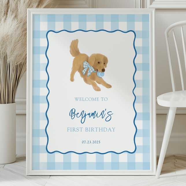 Poster Golden Retriever Puppy Birthday Party Welcome (Créateur téléchargé)