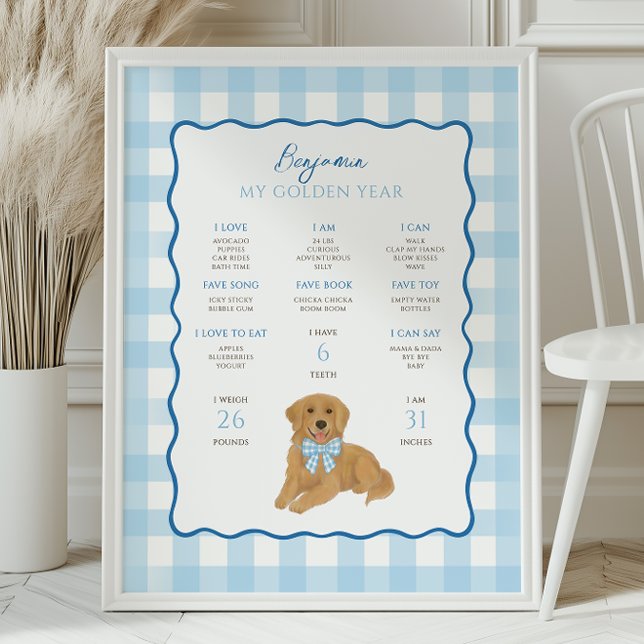 Poster Golden Retriever Puppy Dog 1st Birthday Milestone  (Créateur téléchargé)