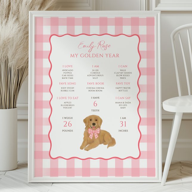 Poster Golden Retriever Puppy Dog 1st Birthday Milestone  (Créateur téléchargé)