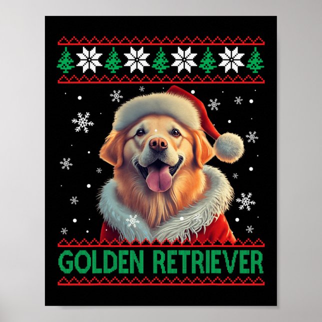 Poster Golden Retriever Santa Hat Vilain Noël (Devant)
