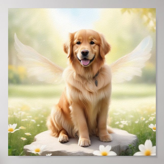 Poster Golden Retriever souriant avec ailes (Devant)