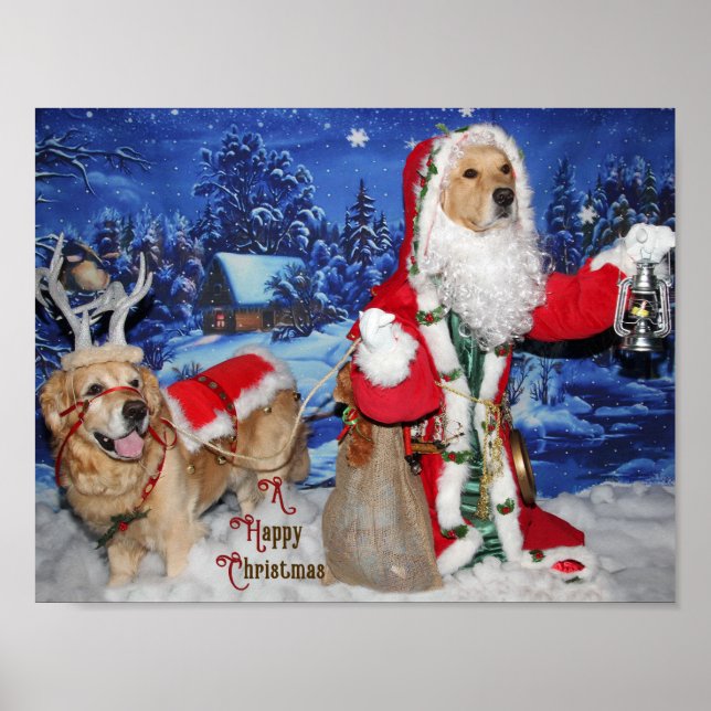 Poster Golden Retriever Victorever Père Noël Noël (Devant)