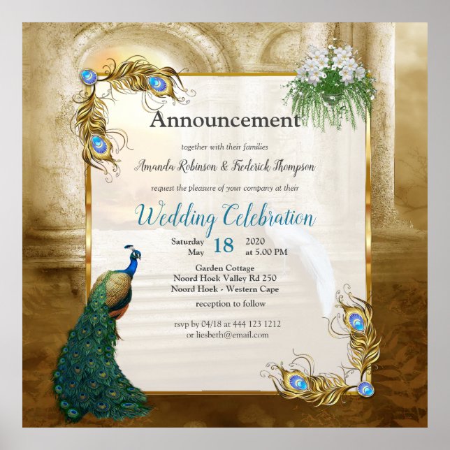 Poster Golden Royal Peacock Temple Dreams (Devant)