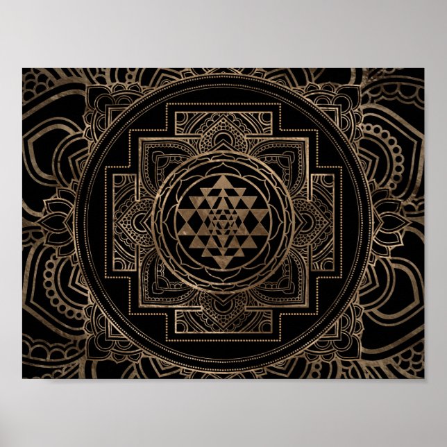 Poster Golden Sri Yantra / Sri Chakra en lotus (Devant)