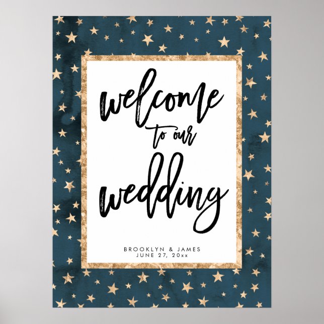 Poster Golden Stars Bienvenue À Notre Signe Mariage Minui (Devant)
