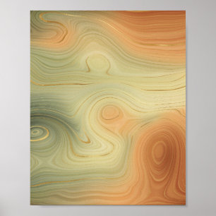 Poster Golden Strata   Pêche Brûlée Orange Vert Agate
