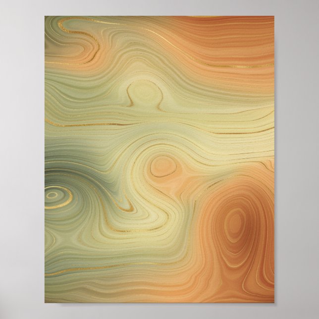Poster Golden Strata | Pêche Brûlée Orange Vert Agate (Devant)