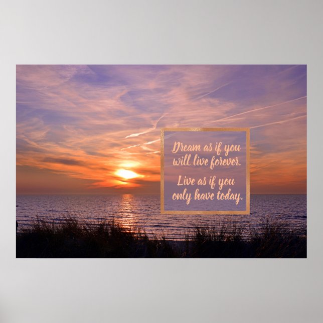 Poster Golden Sunset Beach Citation Rêve, Seulement Aujou (Devant)