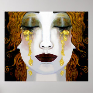 Poster Golden Tears, Gustav Klimt inspiration visage plei