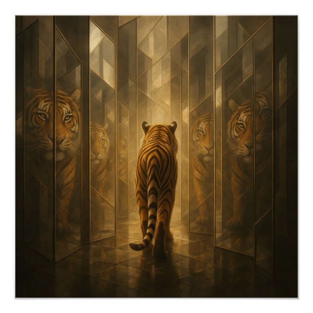 Poster Golden Tiger in a Mirror Maze – GeoWild Art (Devant)