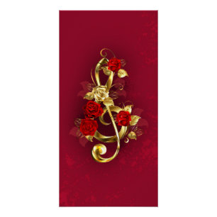 Poster Golden Treble Clef avec fleurs Roses