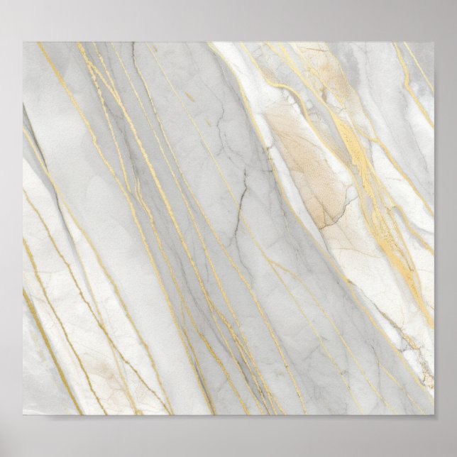 Poster Golden Veined Carrara Marble Texture (Devant)