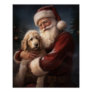 Poster Goldendoodle avec le Père Noël Noël Festif