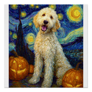 Poster Goldendoodle Chien Mignon Halloween Jack O Lantern