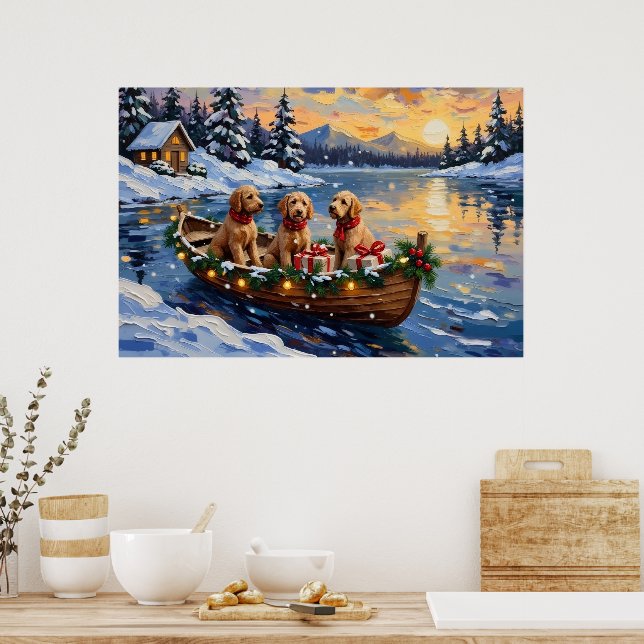 Poster Goldendoodle Christmas Boat Holiday (Cuisine)