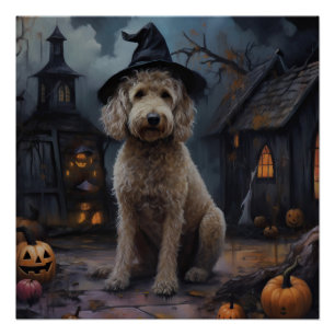 Poster Goldendoodle Citrouilles Halloween Épouvantable