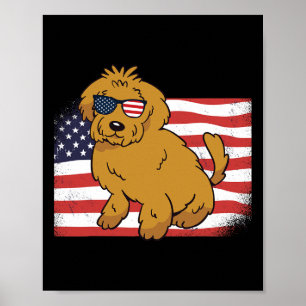 Poster Goldendoodle Drapeau Américain 4 Juillet Usa Drôle