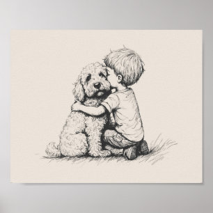 Poster goldendoodle et garçon