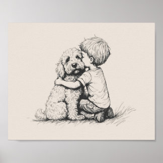 Poster goldendoodle et garçon