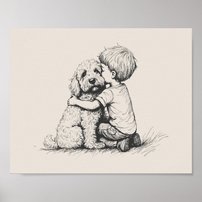 Poster goldendoodle et garçon (Devant)
