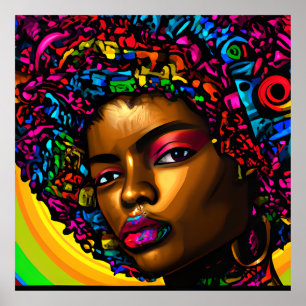 Poster Goldy Queen Rainbow Cute Cheveux Black Melanin Afr