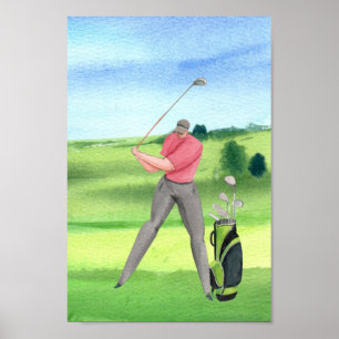 Poster Golf aquarelle golf sur vert