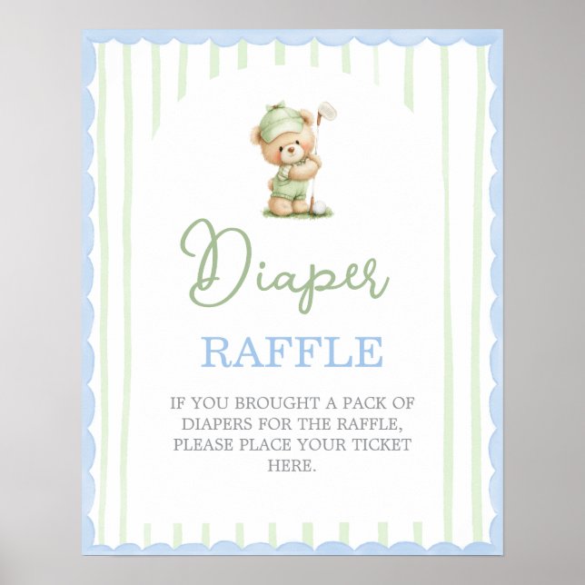 Poster Golf baby shower Diaper Raffle sign (Devant)