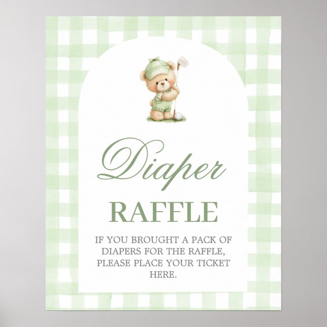 Poster Golf baby shower Diaper Raffle sign (Devant)