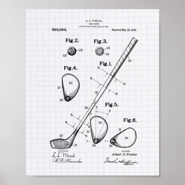 Poster Golf Club 1910 Patent Art - Lined Peper (Devant)