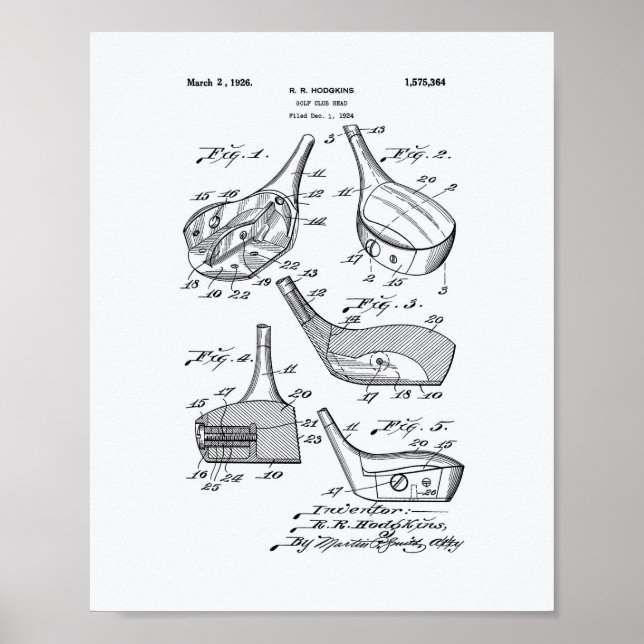 Poster Golf Club Head 1926 Brevet Art - Livre blanc (Devant)