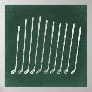 Poster Golf Clubs Antique Golf Art Vintage Vert Style