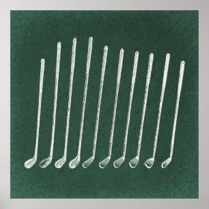 Poster Golf Clubs Antique Golf Art Vintage Vert Style
