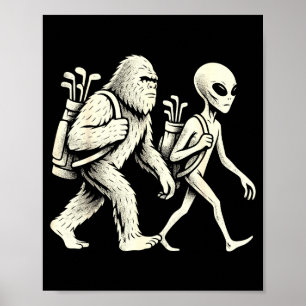 Poster Golf drôle Bigfoot Sasquatch Alien Ufo Golfeur