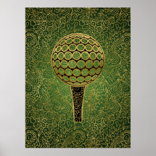 Poster Golf Gold Green Filigree Sports Art