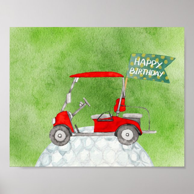 Poster Golf Joyeux Anniversaire avec voiturette de golf a (Devant)