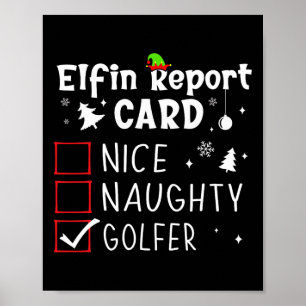 Poster Golf Noël Nice Naughty Funny Liste de Noël Golfer