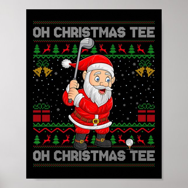 Poster Golf Oh Christmas Tee Santa Playing Golf Golfer Ug (Devant)