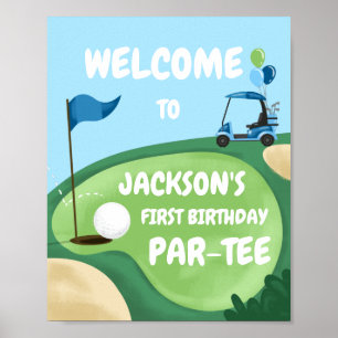 Poster Golf Par-Tee Trou en un garçon Anniversaire Bleu B