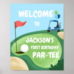 Poster Golf Par-Tee Trou en un garçon Anniversaire Bleu B