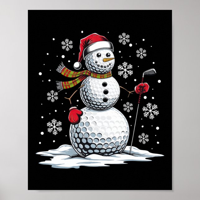 Poster Golf Snowman Golf Player Santa Hat Christmas Amusa (Devant)