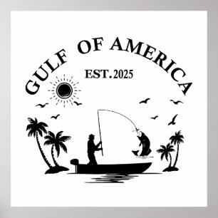 Poster Golfe d'Amérique canne à pêche patriotique américa