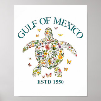 Poster Golfe Du Mexique Pas Amérique Amérique Florale Usa