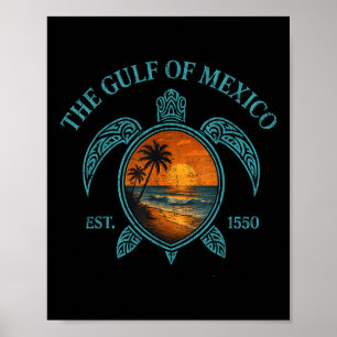 Poster Golfe Du Mexique Tortue Est. 1550 soleils Vintages