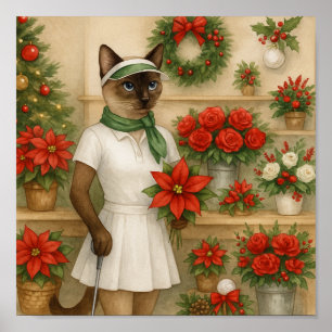 Poster Golfer Cat Femme thème de Noël pour amoureux des a