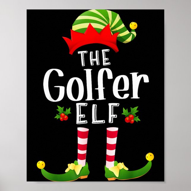 Poster Golfer Christmas Elf Matching Pajama X-mas Party  (Devant)
