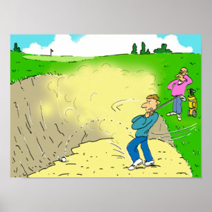 Poster Golfer Stuck in a Bunker. Funny Golf