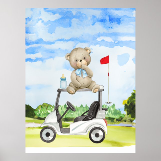 Poster Golfer Teddy Bear sur Golf Panier pour bébé GARY (Devant)