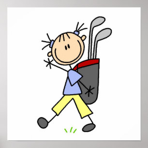 Poster Golfeur de fille avec le sac et clubs