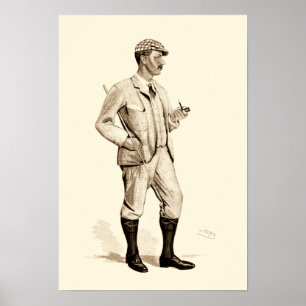 Poster Golfeur vintage avec le tuyau et les bottes de