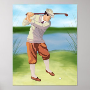 Poster Golfeur vintage par la rive